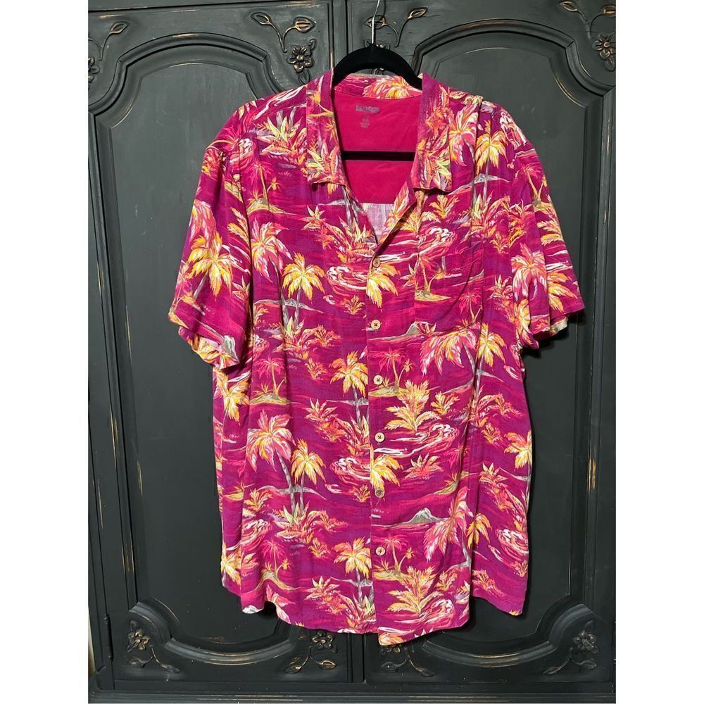 King Size Pink Hawaiian Short Sleeve Button Up Shirt Size 2X